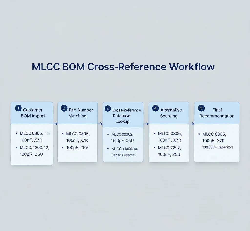 BOM upload and MLCC cross-reference workflow for multi-brand sourcing