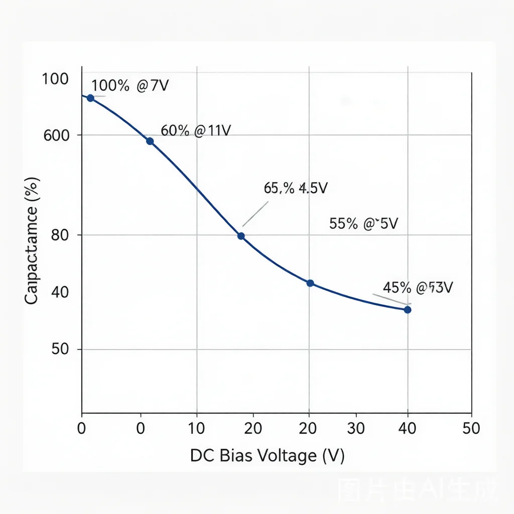 DC bias effect on MLCC capacitance showing capacitance decrease under applied DC voltage