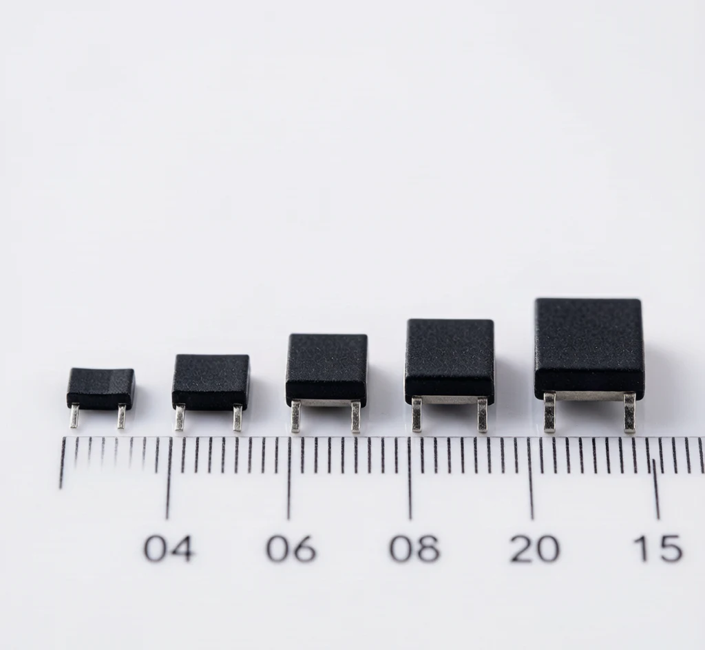 MLCC SMD capacitor package size comparison from 0201 to 1812