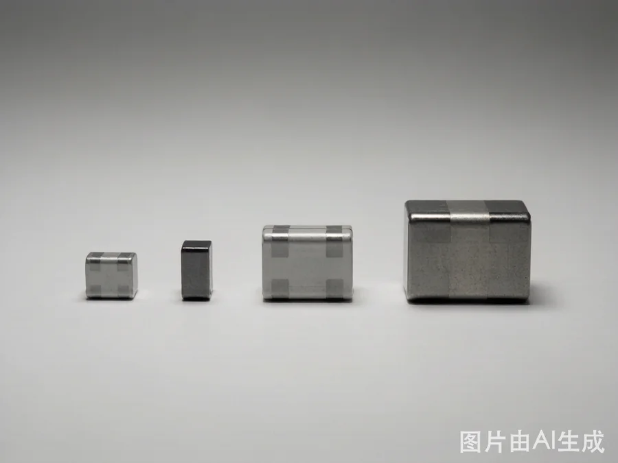 Multiple SMD MLCC capacitors arranged for component size comparison sourcing